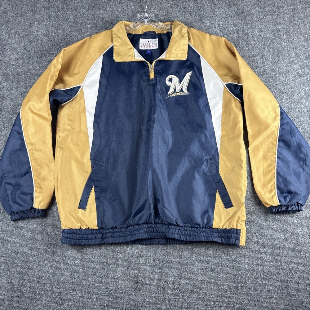 Vintage Milwaukee Brewers G-III Windbreaker Jacket L Big Back Spellout Side Zip